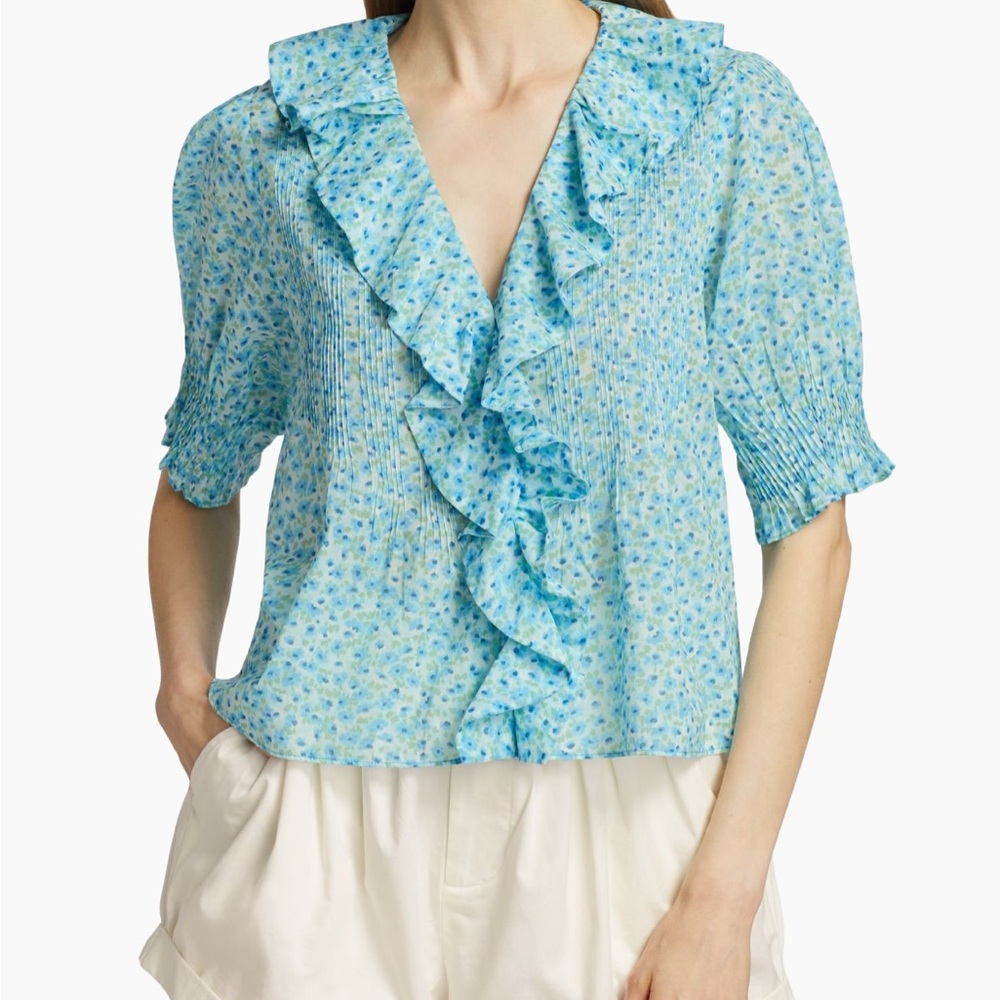 Floral Ruffle Blue Top